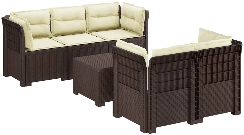 5-vietė sodo sofa su pagalvėlėmis Rataninio išvaizdos PP Ruda
