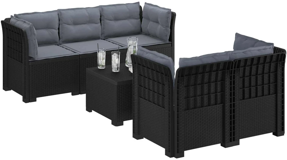 5-vietė sodo sofa su pagalvėlėmis Rataninio išvaizdos PP