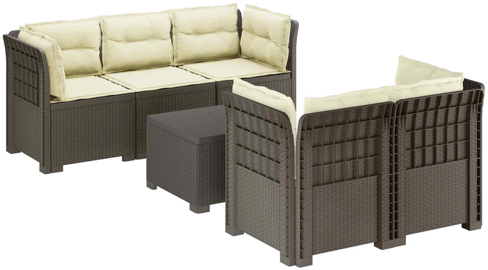 5-vietė sodo sofa su pagalvėlėmis Rataninio išvaizdos PP