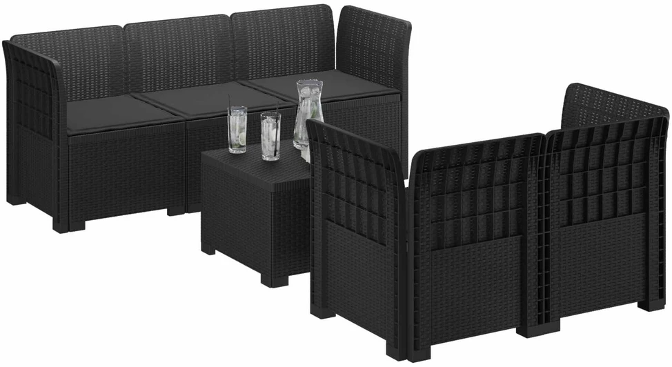 5-vietė sodo sofa su pagalvėlėmis Rataninio išvaizdos PP