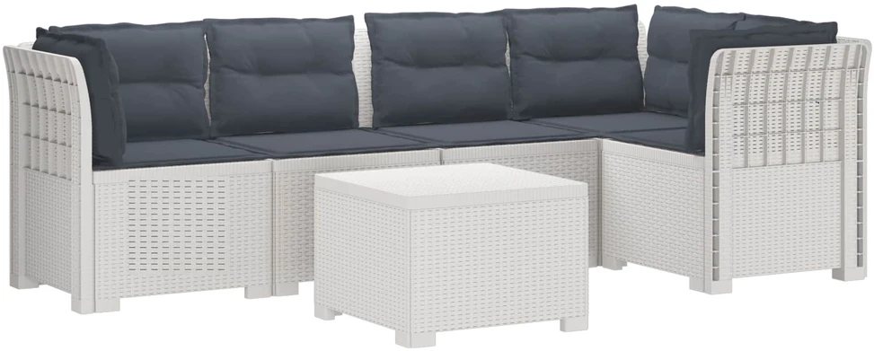 5-vietė sodo sofa su pagalvėlėmis Rataninio išvaizdos PP Balta