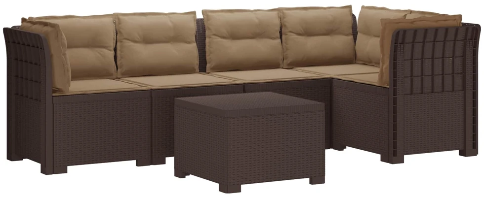 5-vietė sodo sofa su pagalvėlėmis Rataninio išvaizdos PP Ruda