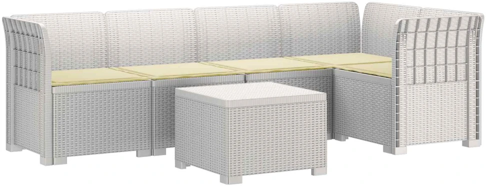 5-vietė sodo sofa su pagalvėlėmis Rataninio išvaizdos PP Balta