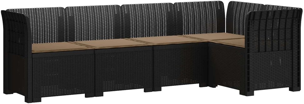 5-vietė sodo sofa su pagalvėlėmis Rataninio išvaizdos PP