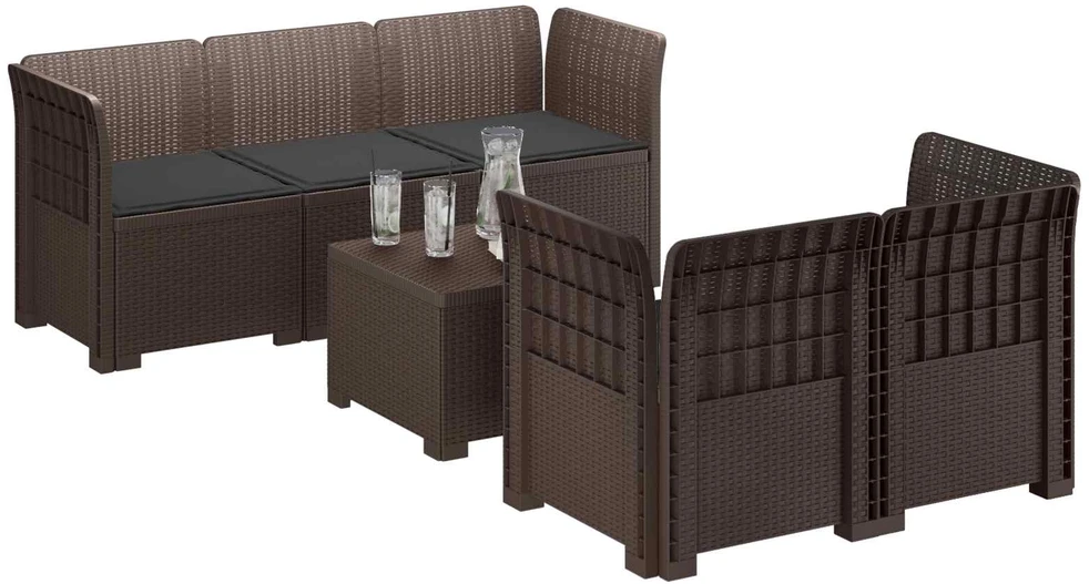 5-vietė sodo sofa su pagalvėlėmis Rataninio išvaizdos PP Ruda