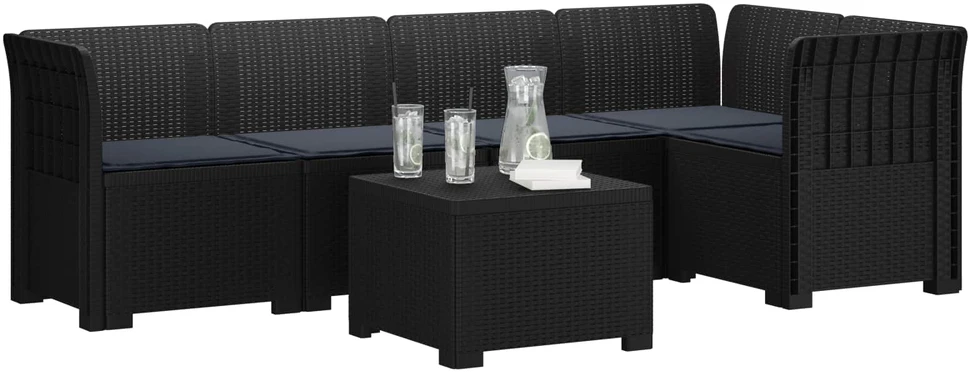 5-vietė sodo sofa su pagalvėlėmis Rataninio išvaizdos PP