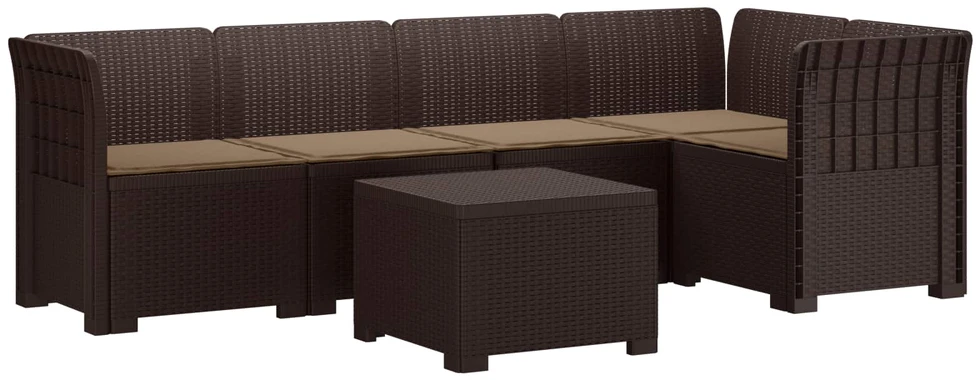 5-vietė sodo sofa su pagalvėlėmis Rataninio išvaizdos PP Ruda