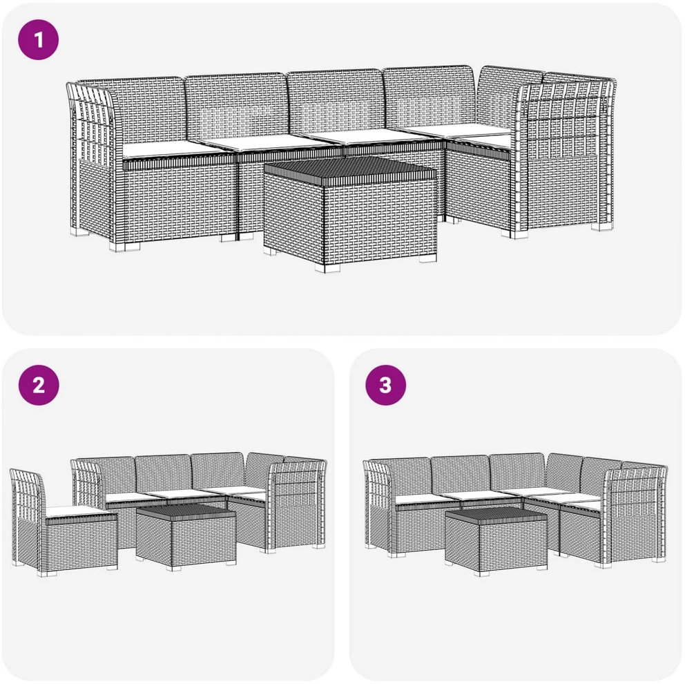 5-vietė sodo sofa su pagalvėlėmis Rataninio išvaizdos PP Ruda