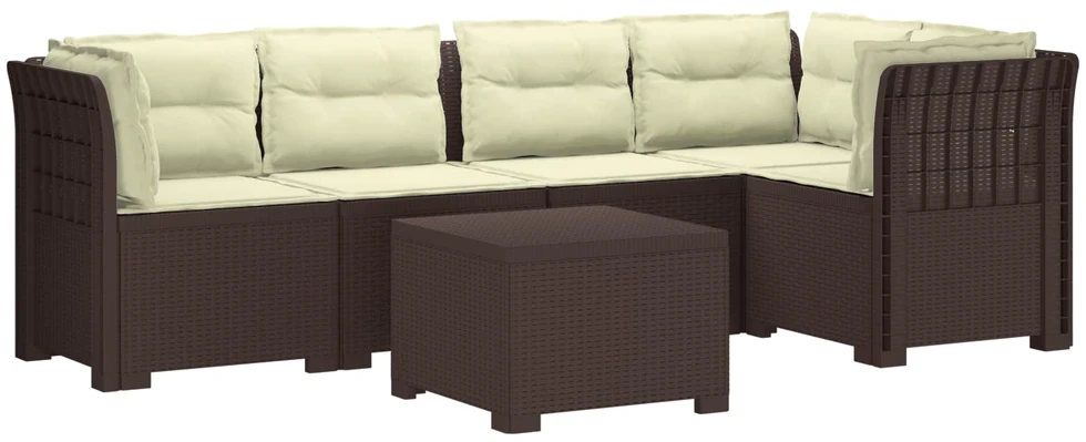 5-vietė sodo sofa su pagalvėlėmis Rataninio išvaizdos PP Ruda