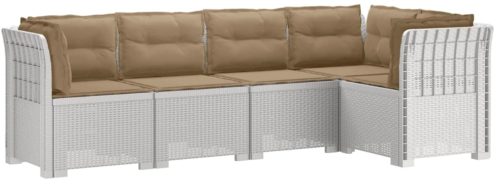 5-vietė sodo sofa su pagalvėlėmis Rataninio išvaizdos PP Balta