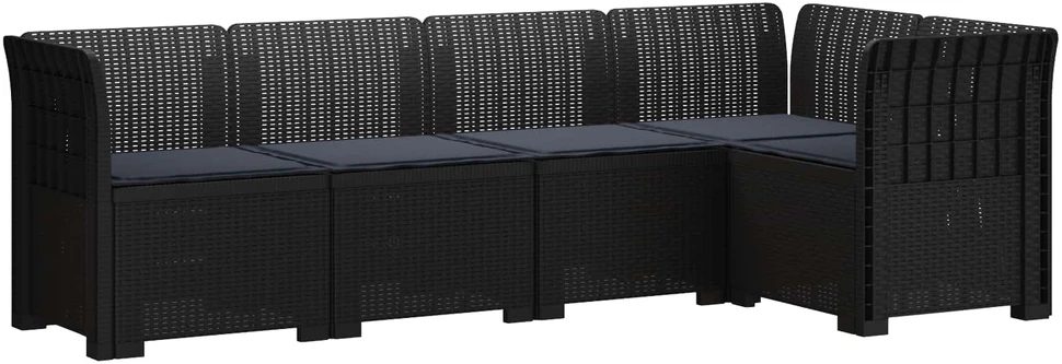 5-vietė sodo sofa su pagalvėlėmis Rataninio išvaizdos PP