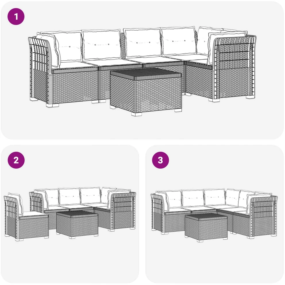 5-vietė sodo sofa su pagalvėlėmis Rataninio išvaizdos PP Ruda