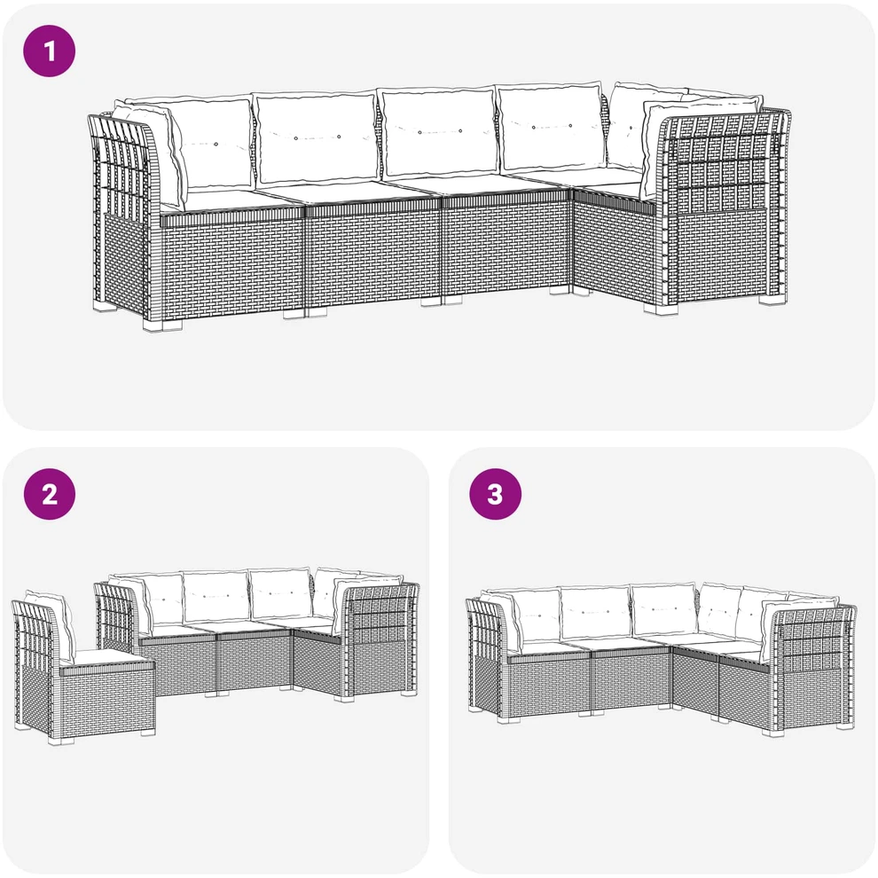 5-vietė sodo sofa su pagalvėlėmis Rataninio išvaizdos PP Balta