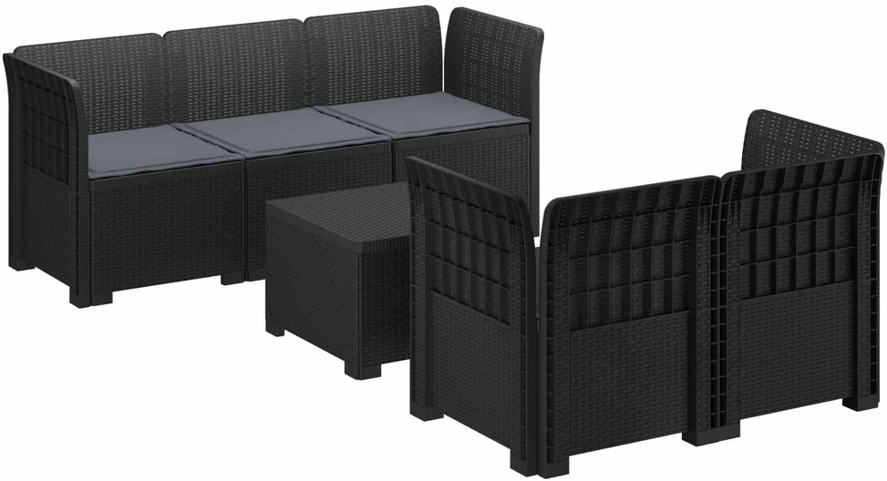 5-vietė sodo sofa su pagalvėlėmis Rataninio išvaizdos PP