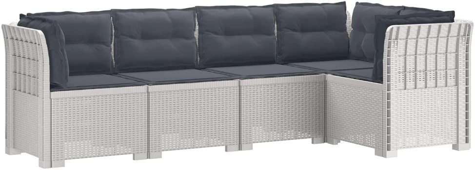 5-vietė sodo sofa su pagalvėlėmis Rataninio išvaizdos PP Balta