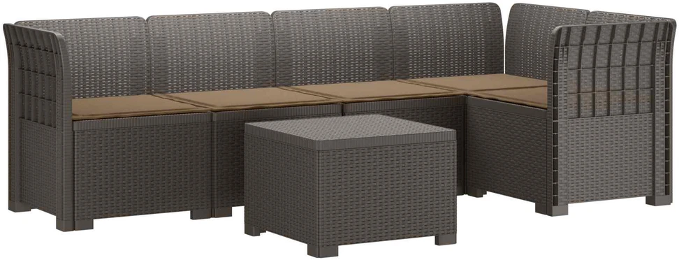 5-vietė sodo sofa su pagalvėlėmis Rataninio išvaizdos PP
