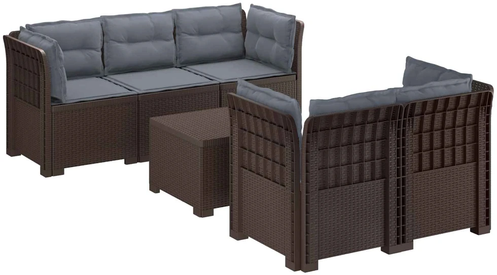5-vietė sodo sofa su pagalvėlėmis Rataninio išvaizdos PP Ruda