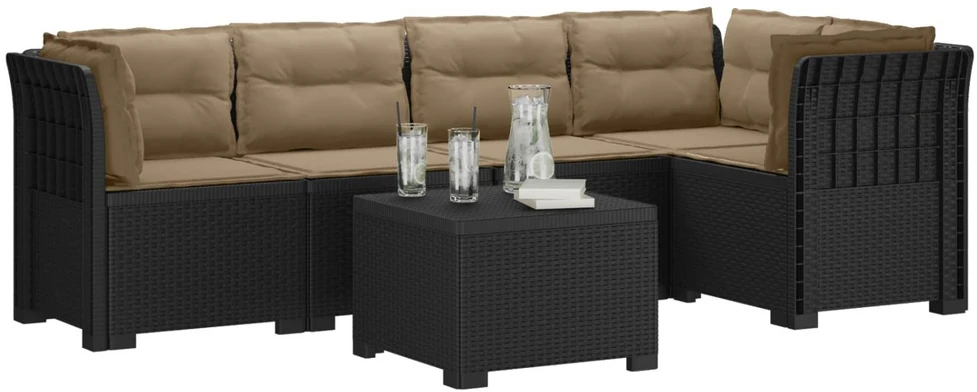 5-vietė sodo sofa su pagalvėlėmis Rataninio išvaizdos PP