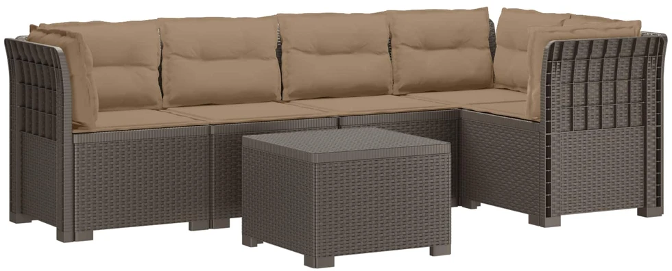 5-vietė sodo sofa su pagalvėlėmis Rataninio išvaizdos PP