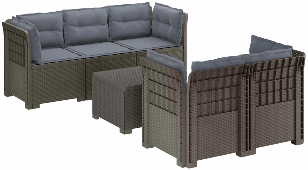 5-vietė sodo sofa su pagalvėlėmis Rataninio išvaizdos PP
