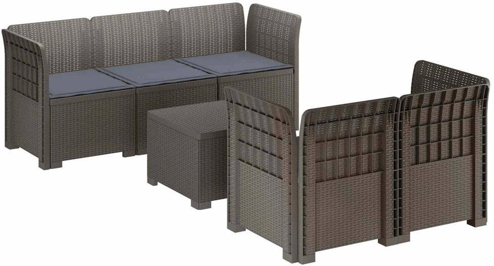5-vietė sodo sofa su pagalvėlėmis Rataninio išvaizdos PP
