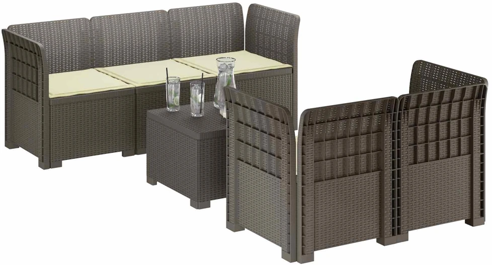 5-vietė sodo sofa su pagalvėlėmis Rataninio išvaizdos PP