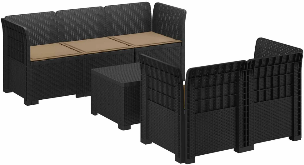 5-vietė sodo sofa su pagalvėlėmis Rataninio išvaizdos PP