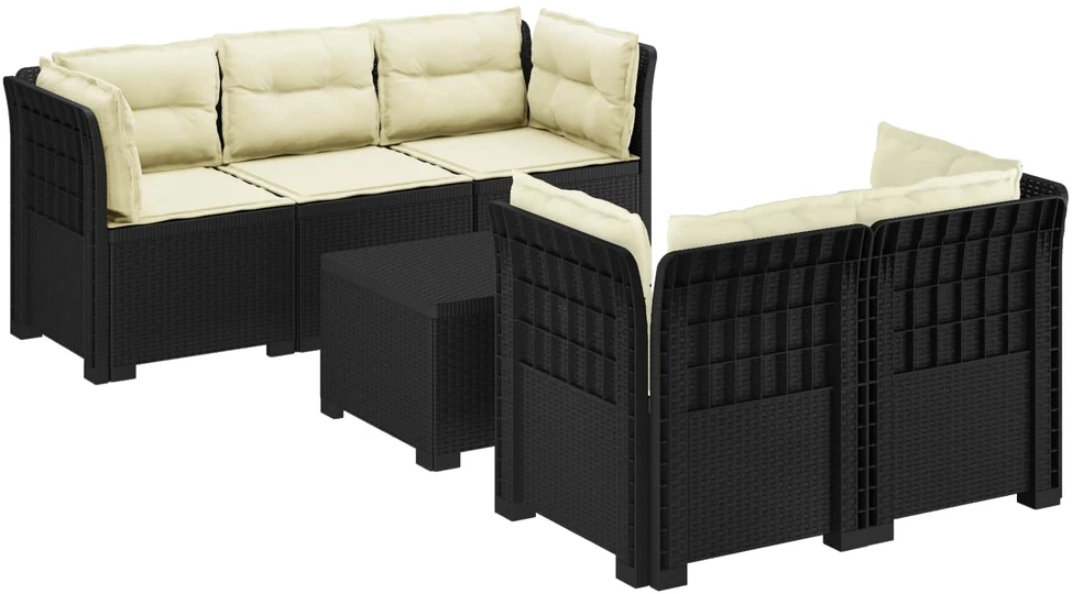 5-vietė sodo sofa su pagalvėlėmis Rataninio išvaizdos PP