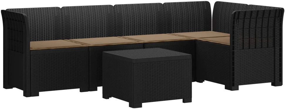 5-vietė sodo sofa su pagalvėlėmis Rataninio išvaizdos PP
