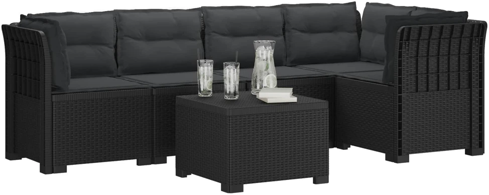 5-vietė sodo sofa su pagalvėlėmis Rataninio išvaizdos PP