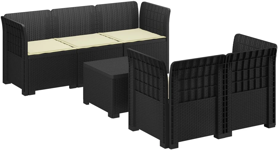 5-vietė sodo sofa su pagalvėlėmis Rataninio išvaizdos PP