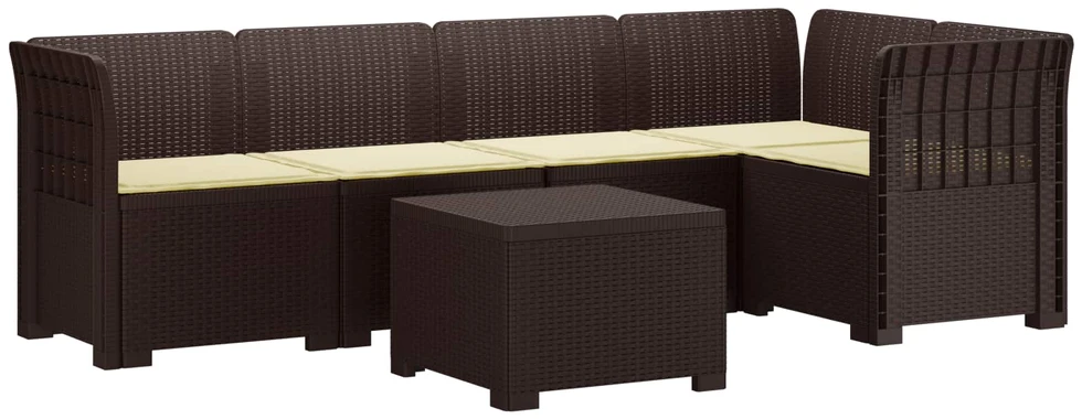 5-vietė sodo sofa su pagalvėlėmis Rataninio išvaizdos PP Ruda