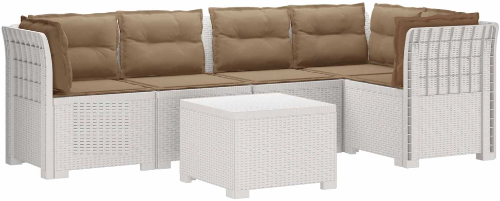 5-vietė sodo sofa su pagalvėlėmis Rataninio išvaizdos PP Balta