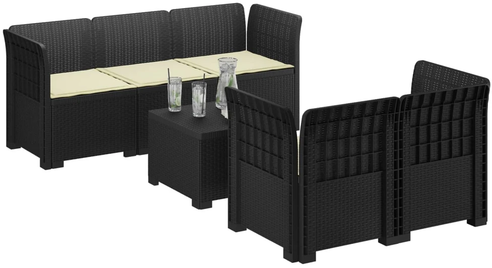 5-vietė sodo sofa su pagalvėlėmis Rataninio išvaizdos PP