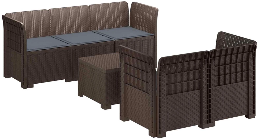 5-vietė sodo sofa su pagalvėlėmis Rataninio išvaizdos PP Ruda