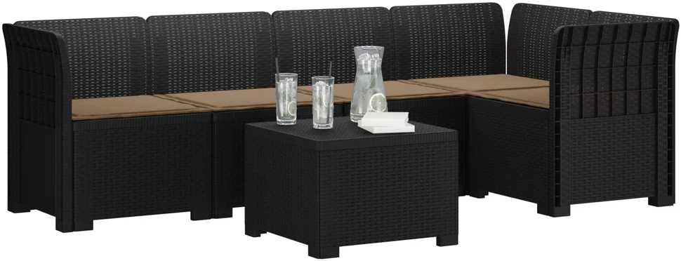 5-vietė sodo sofa su pagalvėlėmis Rataninio išvaizdos PP