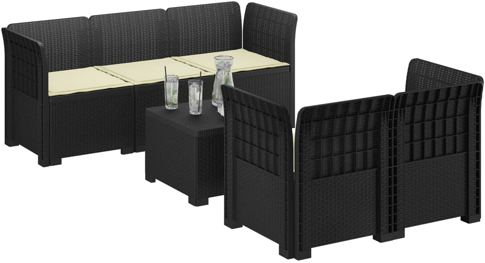 5-vietė sodo sofa su pagalvėlėmis Rataninio išvaizdos PP