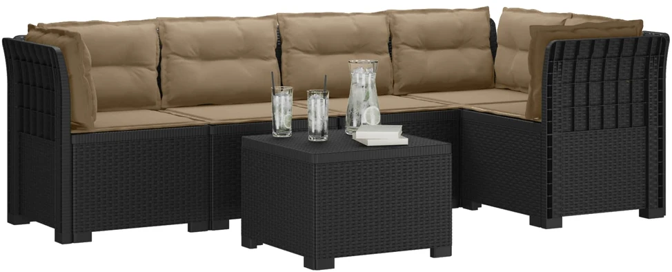 5-vietė sodo sofa su pagalvėlėmis Rataninio išvaizdos PP