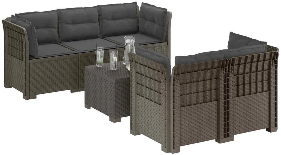 5-vietė sodo sofa su pagalvėlėmis Rataninio išvaizdos PP