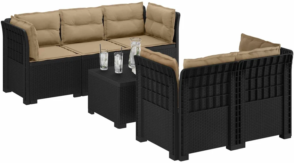 5-vietė sodo sofa su pagalvėlėmis Rataninio išvaizdos PP