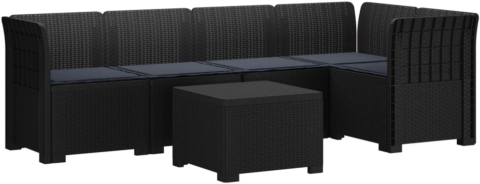5-vietė sodo sofa su pagalvėlėmis Rataninio išvaizdos PP