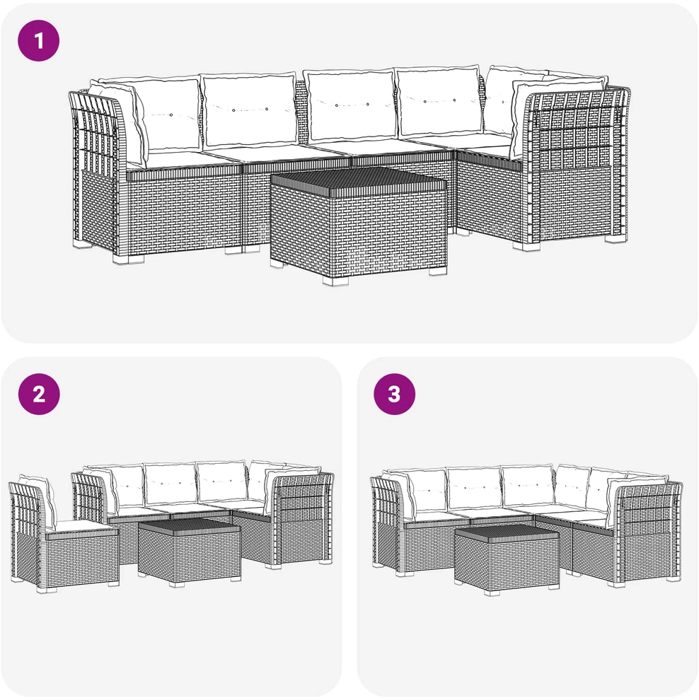5-vietė sodo sofa su pagalvėlėmis Rataninio išvaizdos PP