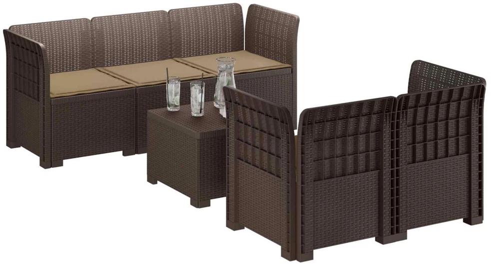 5-vietė sodo sofa su pagalvėlėmis Rataninio išvaizdos PP Ruda