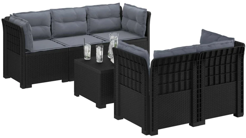 5-vietė sodo sofa su pagalvėlėmis Rataninio išvaizdos PP