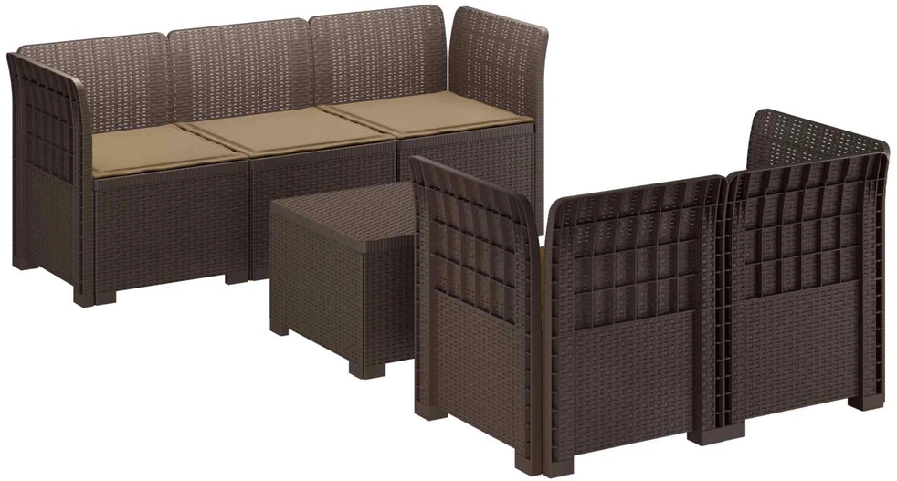 5-vietė sodo sofa su pagalvėlėmis Rataninio išvaizdos PP Ruda
