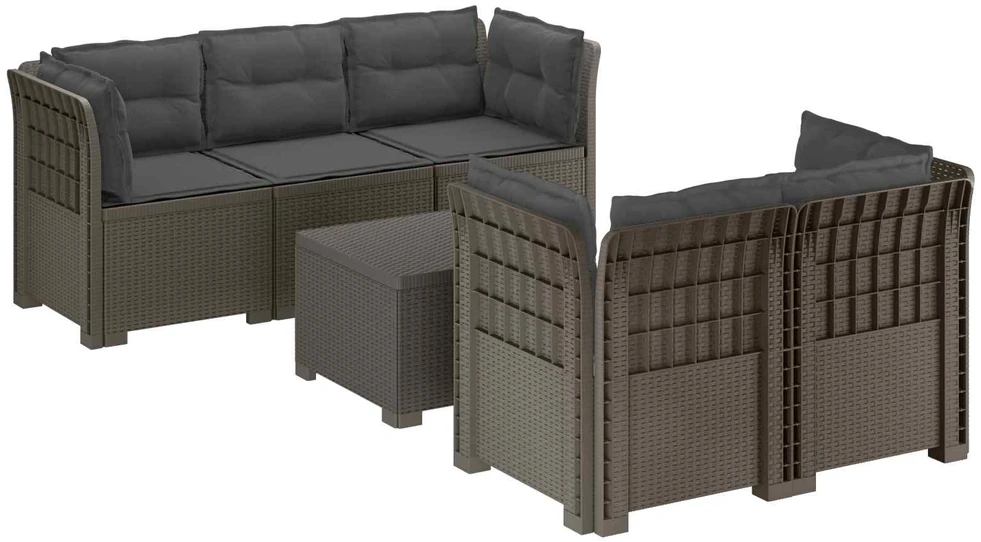 5-vietė sodo sofa su pagalvėlėmis Rataninio išvaizdos PP