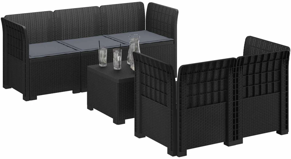 5-vietė sodo sofa su pagalvėlėmis Rataninio išvaizdos PP