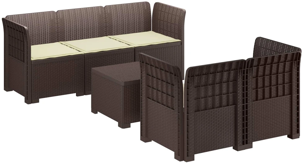 5-vietė sodo sofa su pagalvėlėmis Rataninio išvaizdos PP Ruda