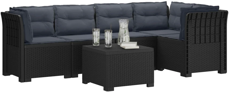 5-vietė sodo sofa su pagalvėlėmis Rataninio išvaizdos PP