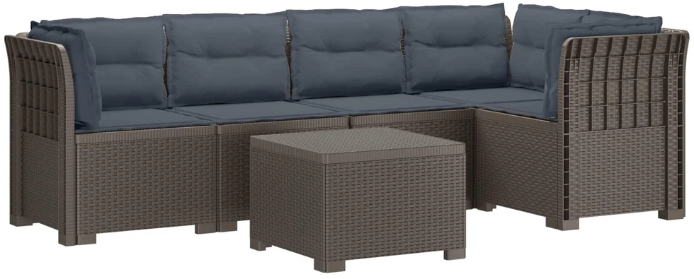 5-vietė sodo sofa su pagalvėlėmis Rataninio išvaizdos PP
